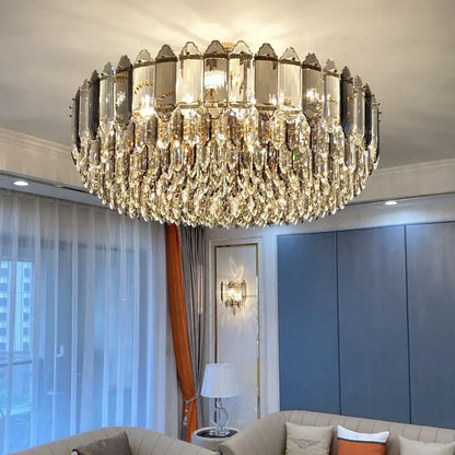 Post modern silver & brass crystal chandelier living room