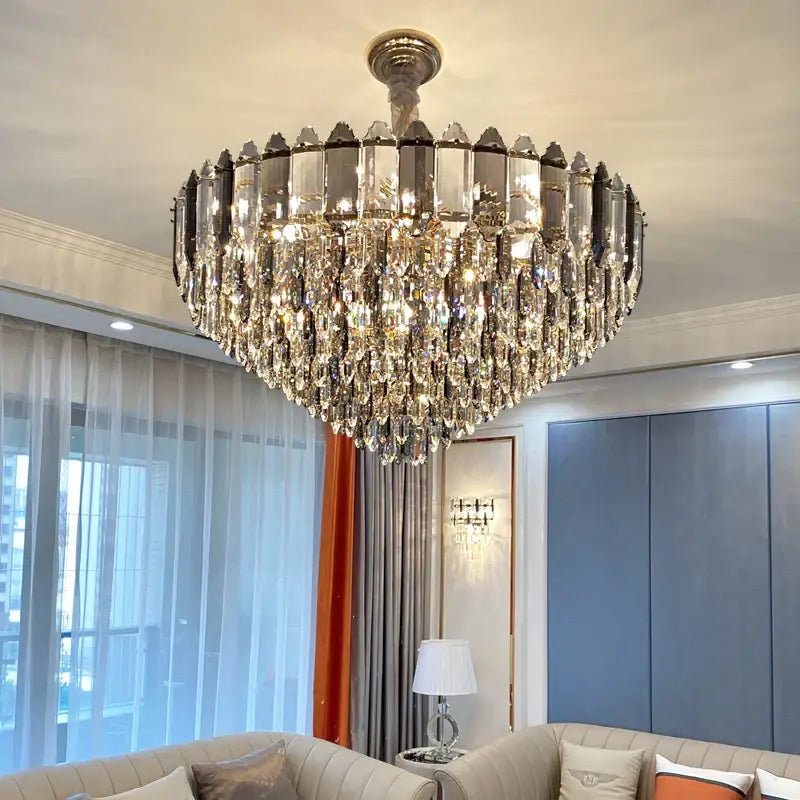 Post modern silver & brass crystal chandelier living room