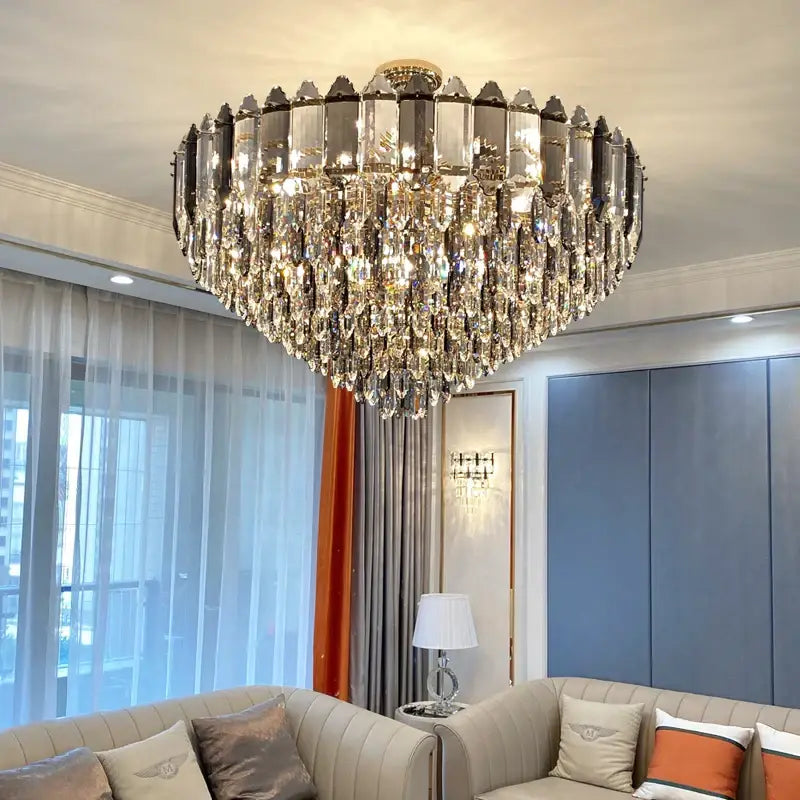 Post modern silver & brass crystal chandelier living room