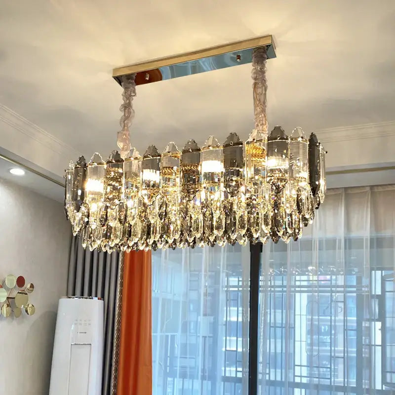 Post modern silver & brass crystal chandelier living room