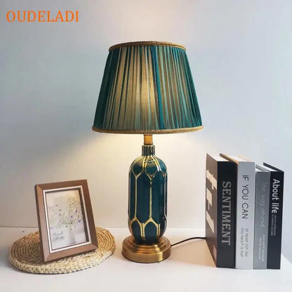Post modern teal & gold ceramic table lamp bedroom lighting