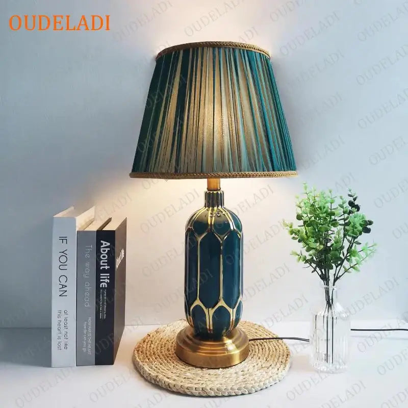 Post modern teal & gold ceramic table lamp bedroom lighting