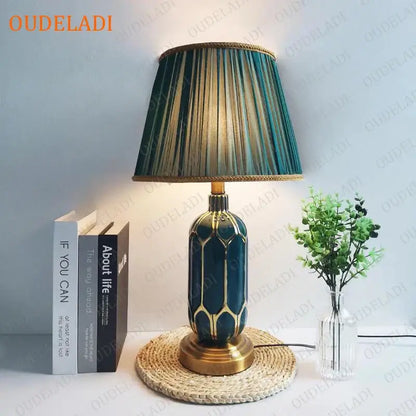 Post modern teal & gold ceramic table lamp bedroom lighting