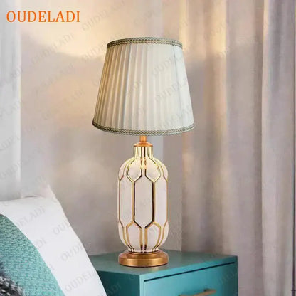 Post modern teal & gold ceramic table lamp bedroom lighting