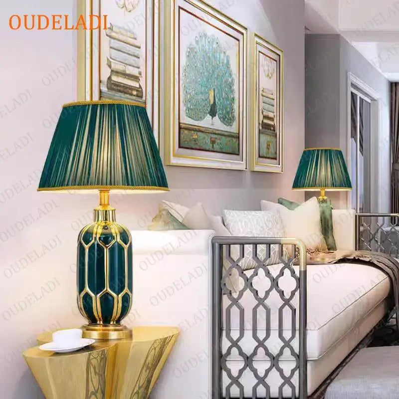 Post modern teal & gold ceramic table lamp bedroom lighting