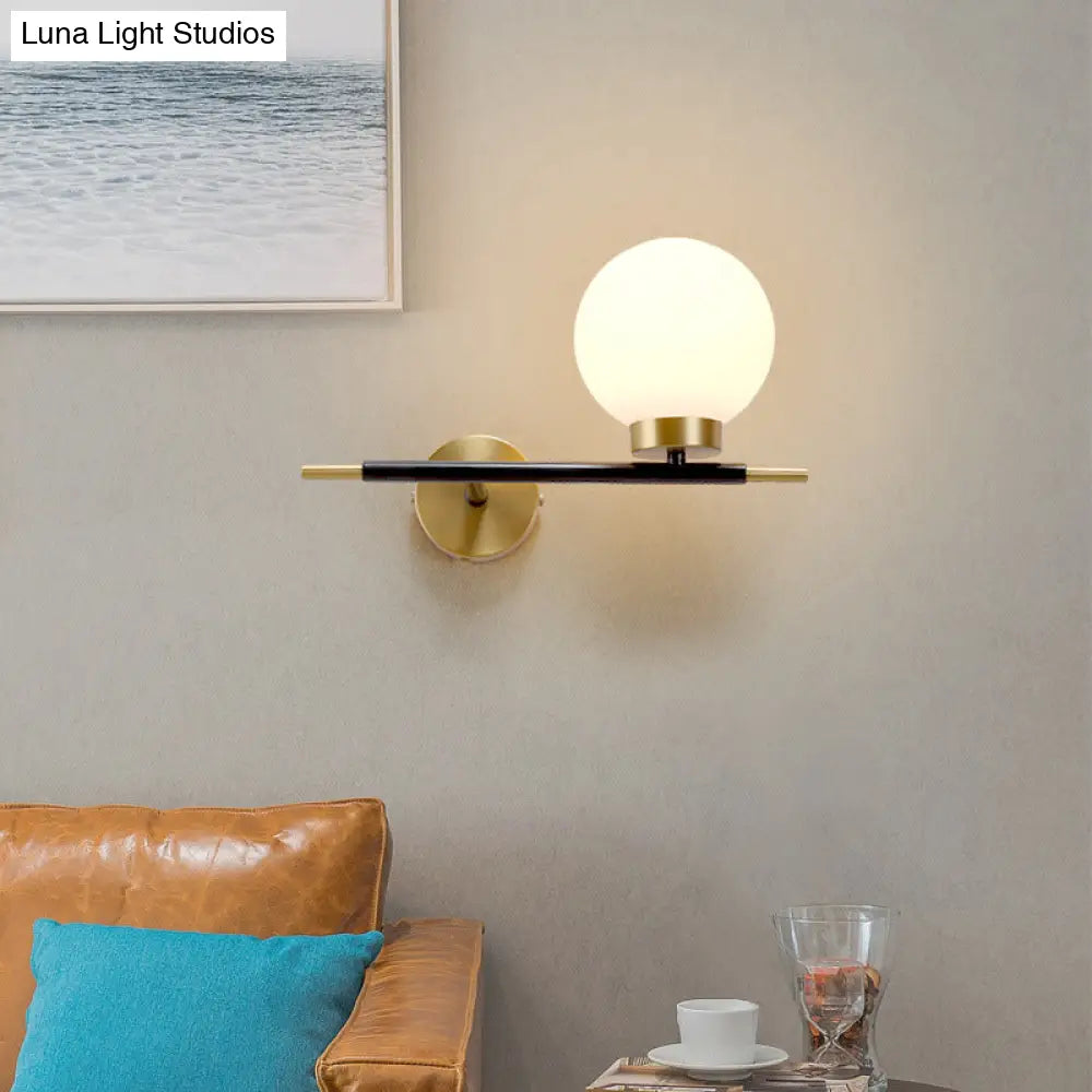 DecorBites™ Post-Modern White Glass Sphere Wall Sconce with Brass Finish - 1/2 Bulbs
