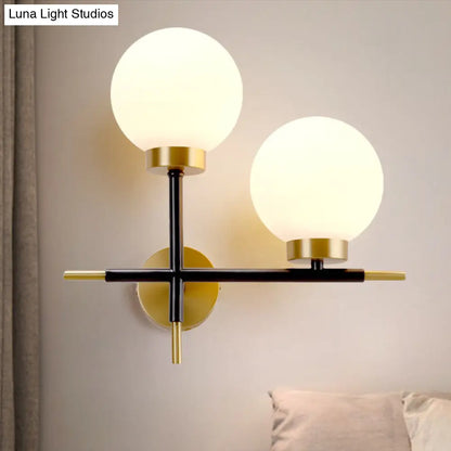 DecorBites™ Post-Modern White Glass Sphere Wall Sconce with Brass Finish - 1/2 Bulbs