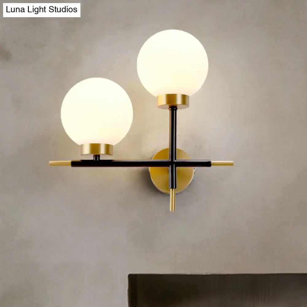 DecorBites™ Post-Modern White Glass Sphere Wall Sconce with Brass Finish - 1/2 Bulbs