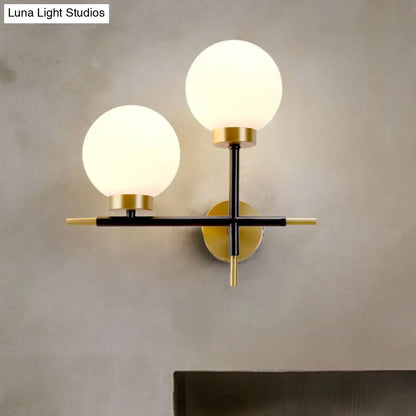 DecorBites™ Post-Modern White Glass Sphere Wall Sconce with Brass Finish - 1/2 Bulbs