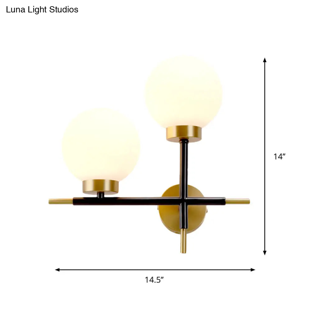 DecorBites™ Post-Modern White Glass Sphere Wall Sconce with Brass Finish - 1/2 Bulbs