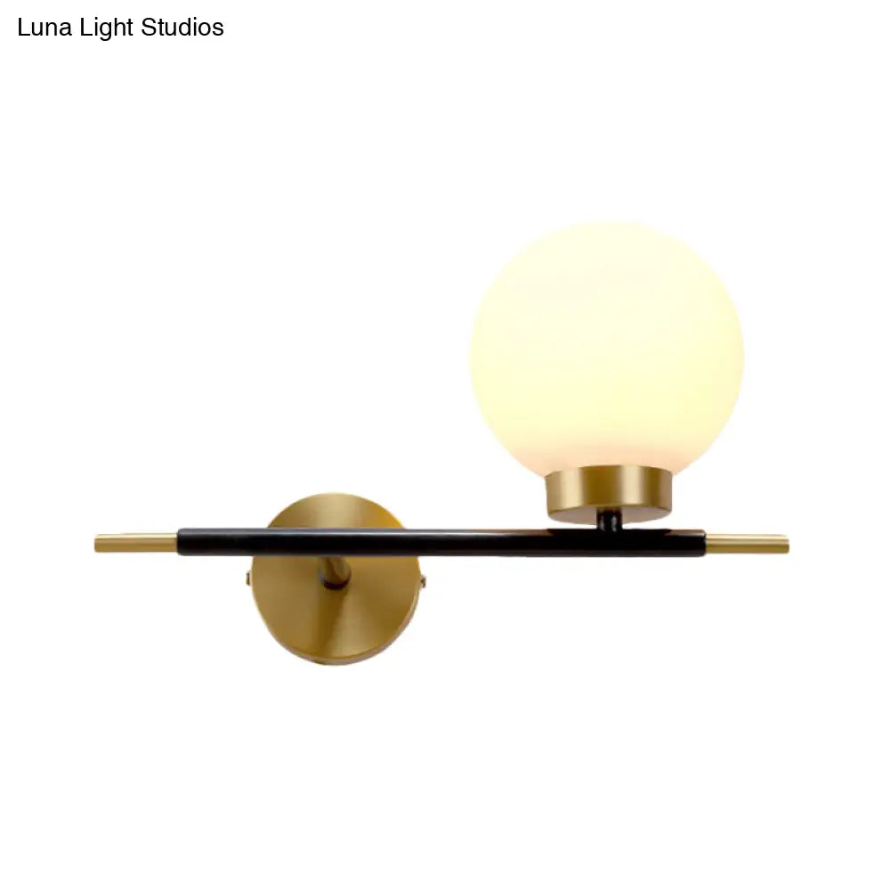 DecorBites™ Post-Modern White Glass Sphere Wall Sconce with Brass Finish - 1/2 Bulbs