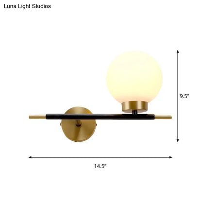 DecorBites™ Post-Modern White Glass Sphere Wall Sconce with Brass Finish - 1/2 Bulbs