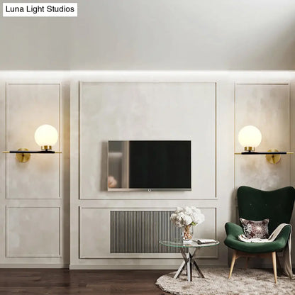 DecorBites™ Post-Modern White Glass Sphere Wall Sconce with Brass Finish - 1/2 Bulbs