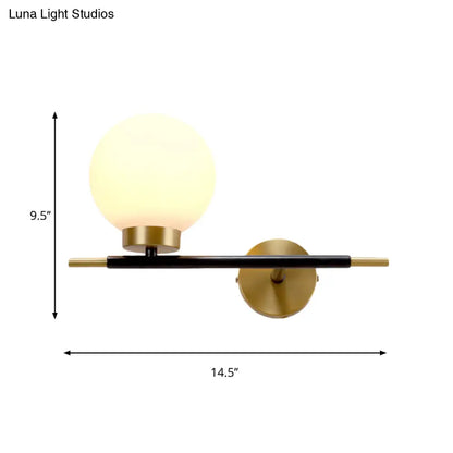 DecorBites™ Post-Modern White Glass Sphere Wall Sconce with Brass Finish - 1/2 Bulbs