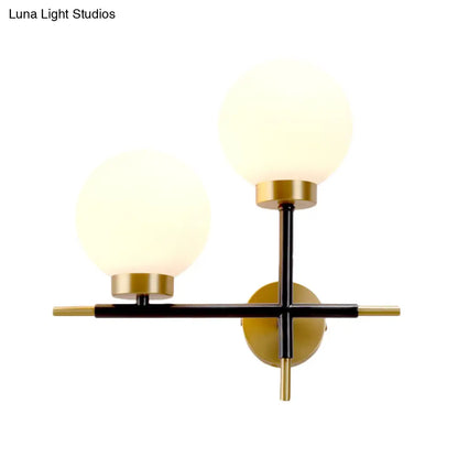 DecorBites™ Post-Modern White Glass Sphere Wall Sconce with Brass Finish - 1/2 Bulbs