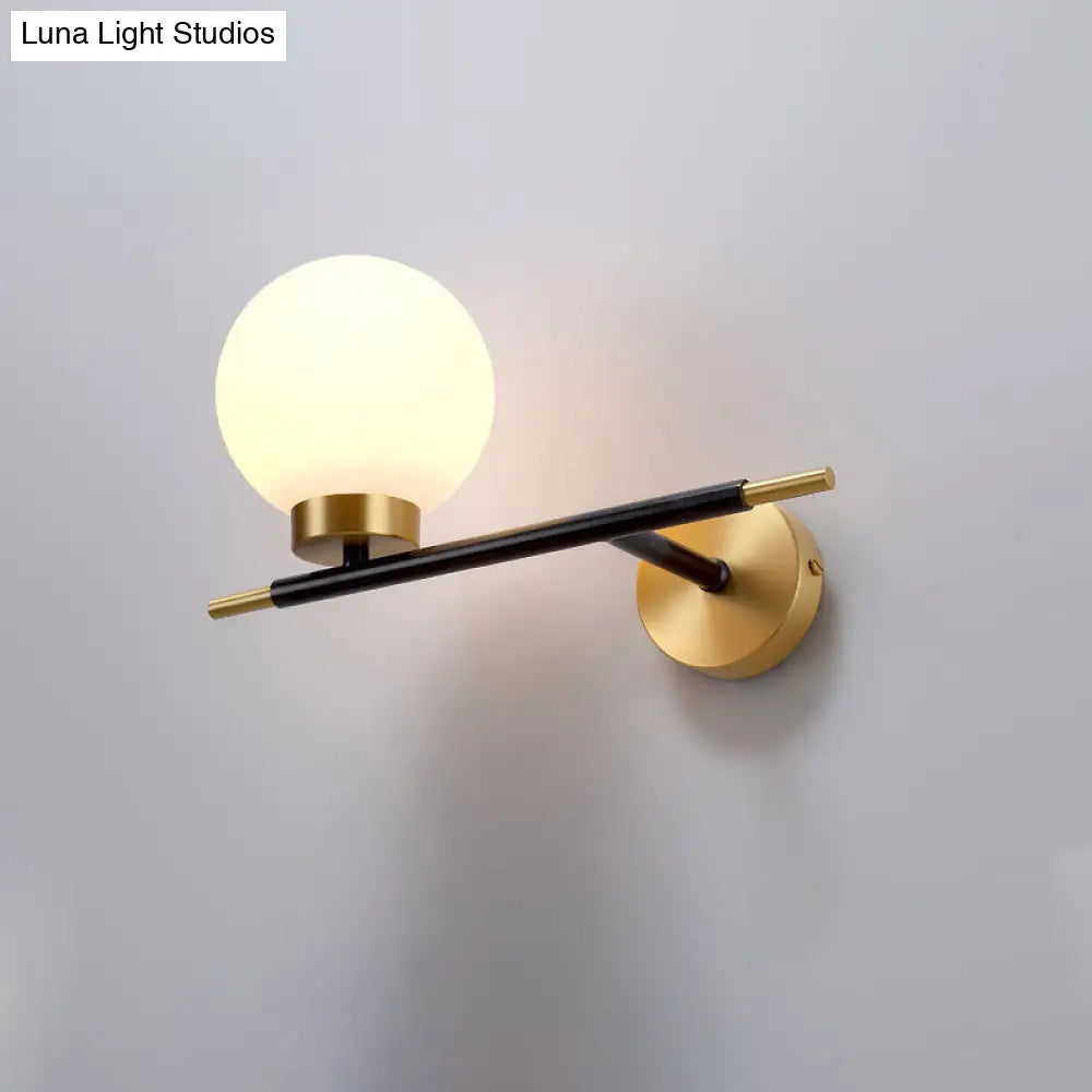 DecorBites™ Post-Modern White Glass Sphere Wall Sconce with Brass Finish - 1/2 Bulbs