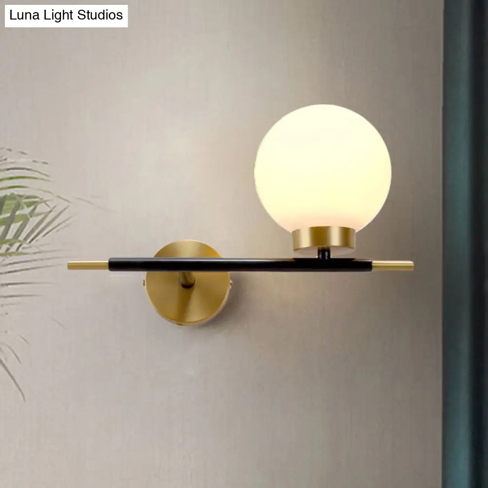 DecorBites™ Post-Modern White Glass Sphere Wall Sconce with Brass Finish - 1/2 Bulbs
