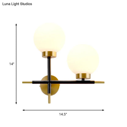 DecorBites™ Post-Modern White Glass Sphere Wall Sconce with Brass Finish - 1/2 Bulbs