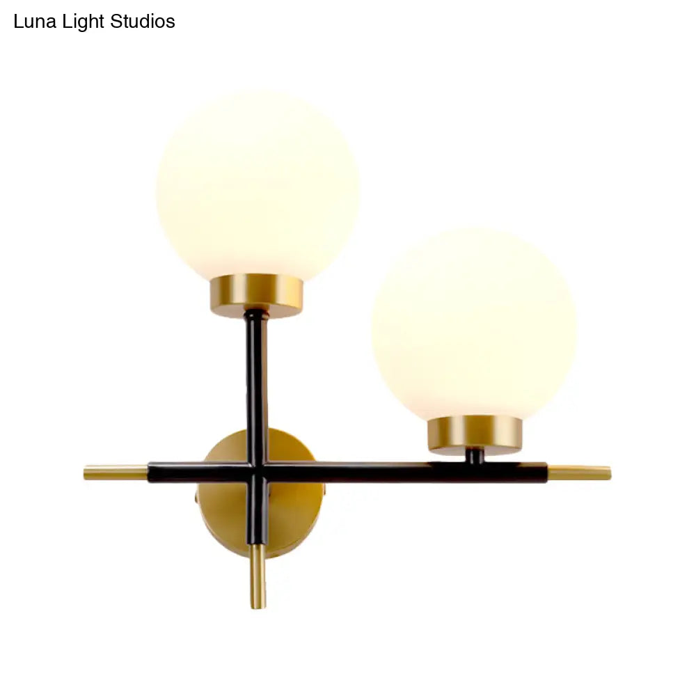 DecorBites™ Post-Modern White Glass Sphere Wall Sconce with Brass Finish - 1/2 Bulbs