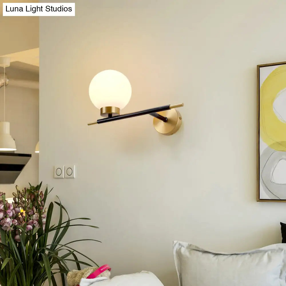 DecorBites™ Post-Modern White Glass Sphere Wall Sconce with Brass Finish - 1/2 Bulbs