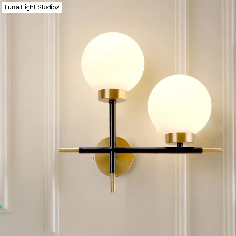 DecorBites™ Post-Modern White Glass Sphere Wall Sconce with Brass Finish - 1/2 Bulbs