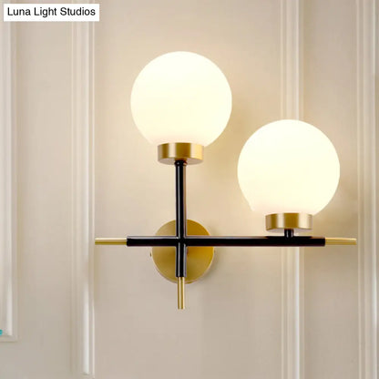 DecorBites™ Post-Modern White Glass Sphere Wall Sconce with Brass Finish - 1/2 Bulbs