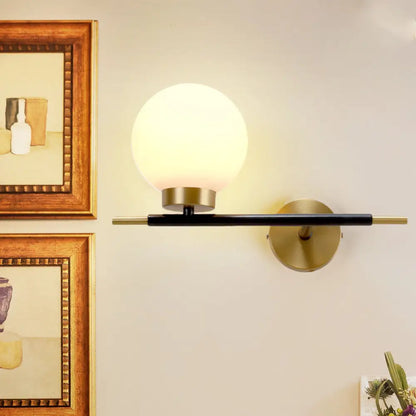 DecorBites™ Post-Modern White Glass Sphere Wall Sconce with Brass Finish - 1/2 Bulbs