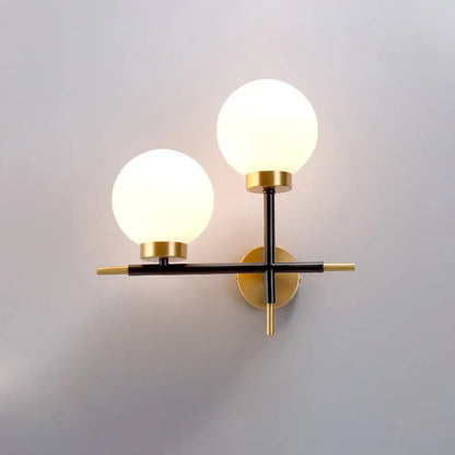 DecorBites™ Post-Modern White Glass Sphere Wall Sconce with Brass Finish - 1/2 Bulbs