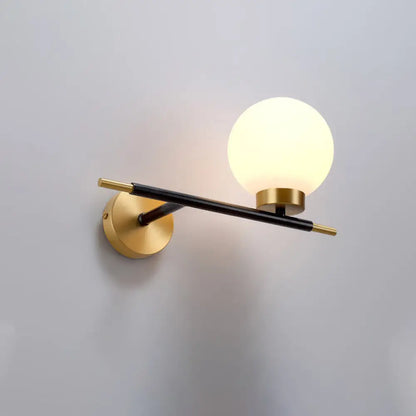DecorBites™ Post-Modern White Glass Sphere Wall Sconce with Brass Finish - 1/2 Bulbs