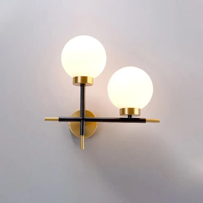 DecorBites™ Post-Modern White Glass Sphere Wall Sconce with Brass Finish - 1/2 Bulbs