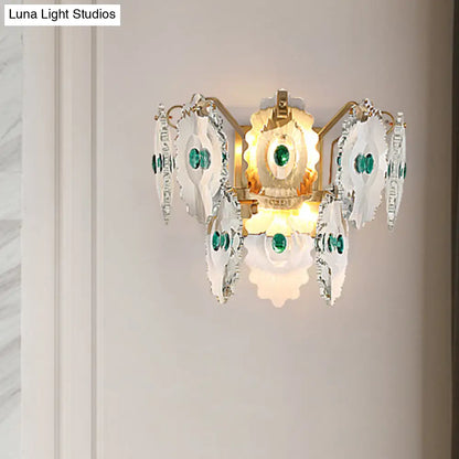 DecorBites™ Postmodern 2-Light Wall Sconce with Clear Crystal and Green/Gold Gem Accent
