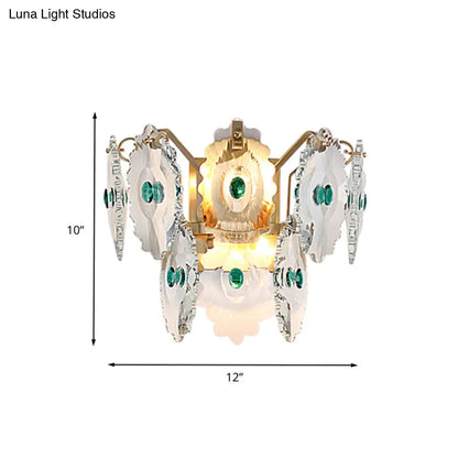 DecorBites™ Postmodern 2-Light Wall Sconce with Clear Crystal and Green/Gold Gem Accent
