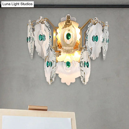 DecorBites™ Postmodern 2-Light Wall Sconce with Clear Crystal and Green/Gold Gem Accent