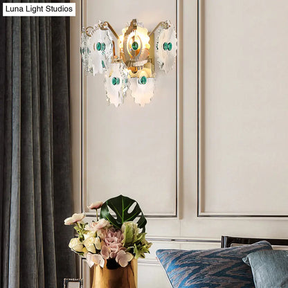 DecorBites™ Postmodern 2-Light Wall Sconce with Clear Crystal and Green/Gold Gem Accent