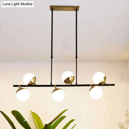 DecorBites™ Postmodern 6-Light Black Island Ceiling Light with Opal Glass Shades
