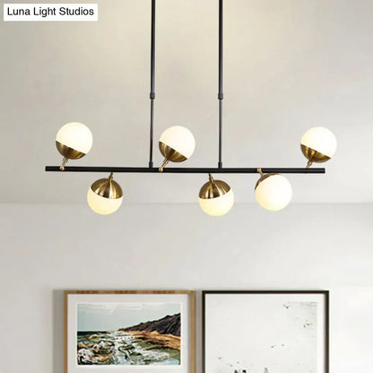 DecorBites™ Postmodern 6-Light Black Island Ceiling Light with Opal Glass Shades