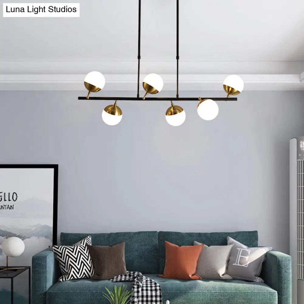 DecorBites™ Postmodern 6-Light Black Island Ceiling Light with Opal Glass Shades