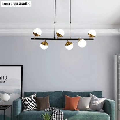 DecorBites™ Postmodern 6-Light Black Island Ceiling Light with Opal Glass Shades