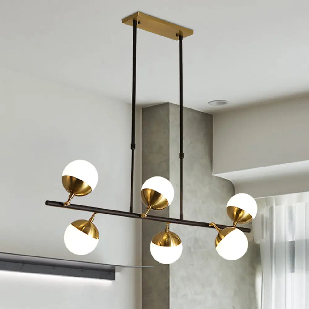 DecorBites™ Postmodern 6-Light Black Island Ceiling Light with Opal Glass Shades
