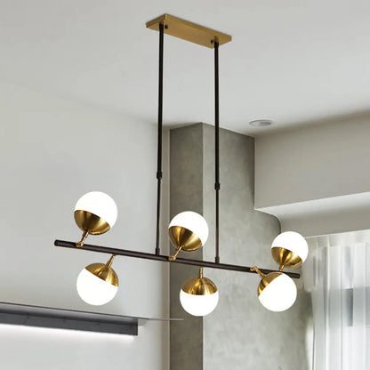 DecorBites™ Postmodern 6-Light Black Island Ceiling Light with Opal Glass Shades