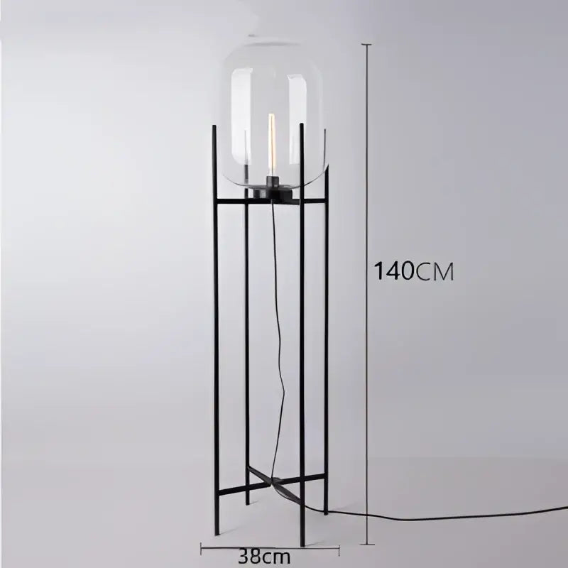 Postmodern amber glass ball floor lamp – living room black metal frame