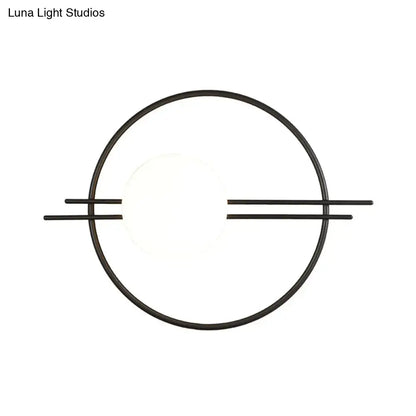 Postmodern black & brass sconce light with white glass bedroom lamp