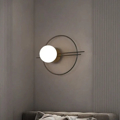 Postmodern black & brass sconce light with white glass bedroom lamp