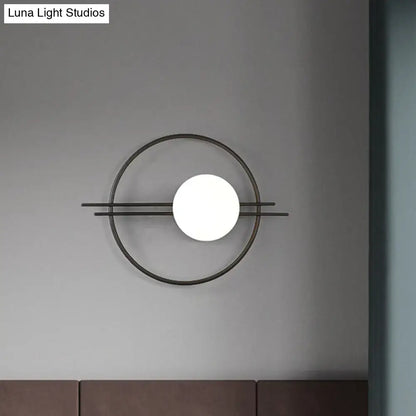 Postmodern black & brass sconce light with white glass bedroom lamp