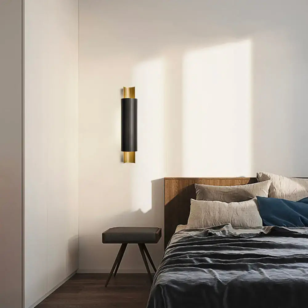 Postmodern black & gold pipe shaped led wall mount – bedroom light