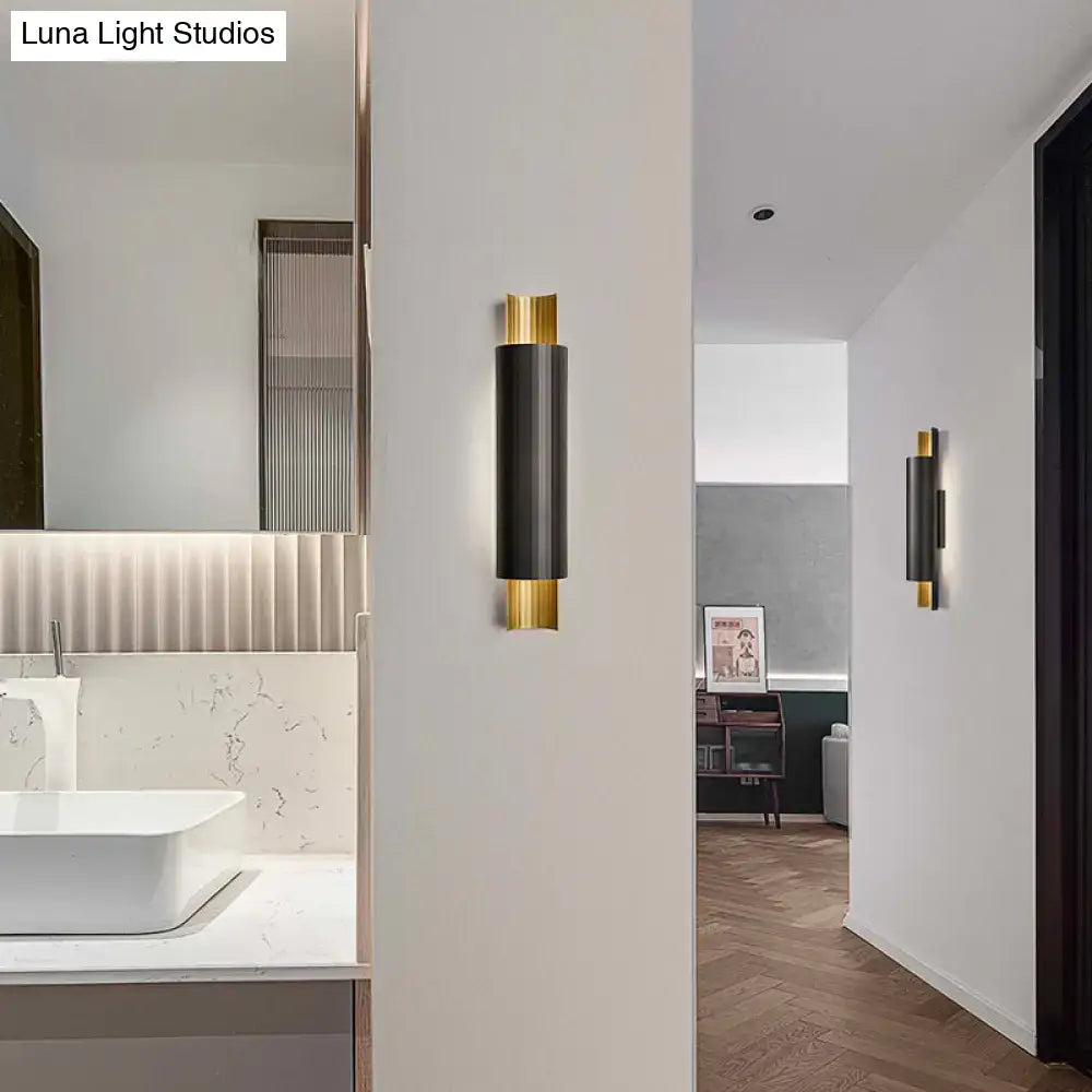 Postmodern black & gold pipe shaped led wall mount – bedroom light
