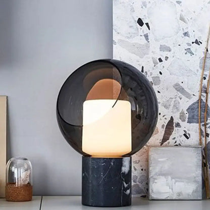 Postmodern black led table lamp bedroom globe smoked glass shade