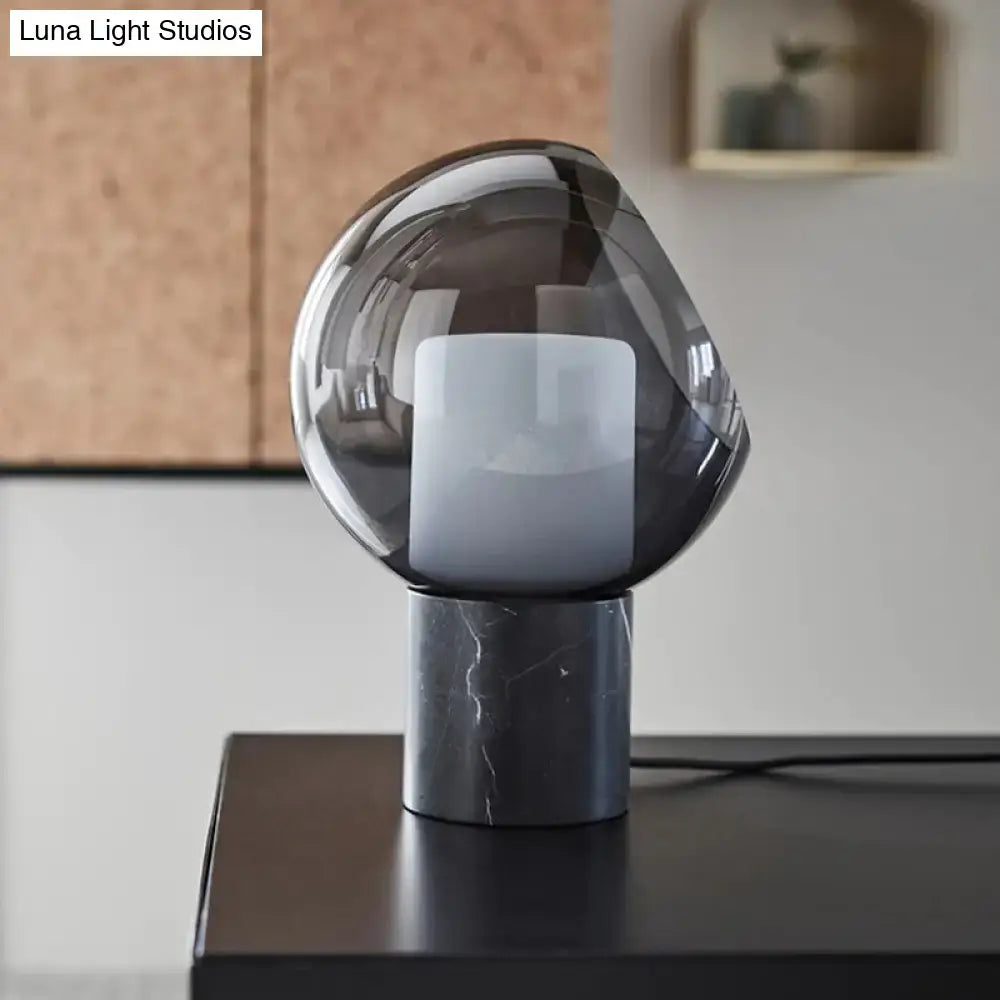 Postmodern black led table lamp bedroom globe smoked glass shade