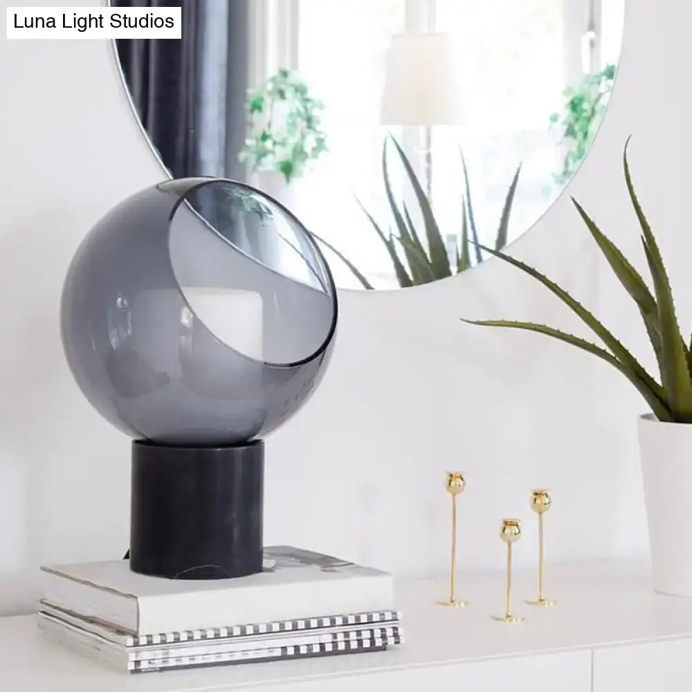 Postmodern black led table lamp bedroom globe smoked glass shade