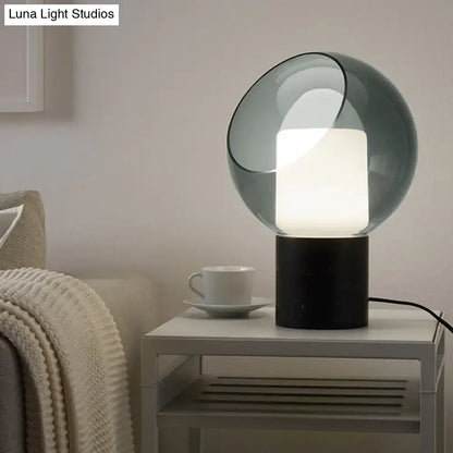 Postmodern black led table lamp bedroom globe smoked glass shade